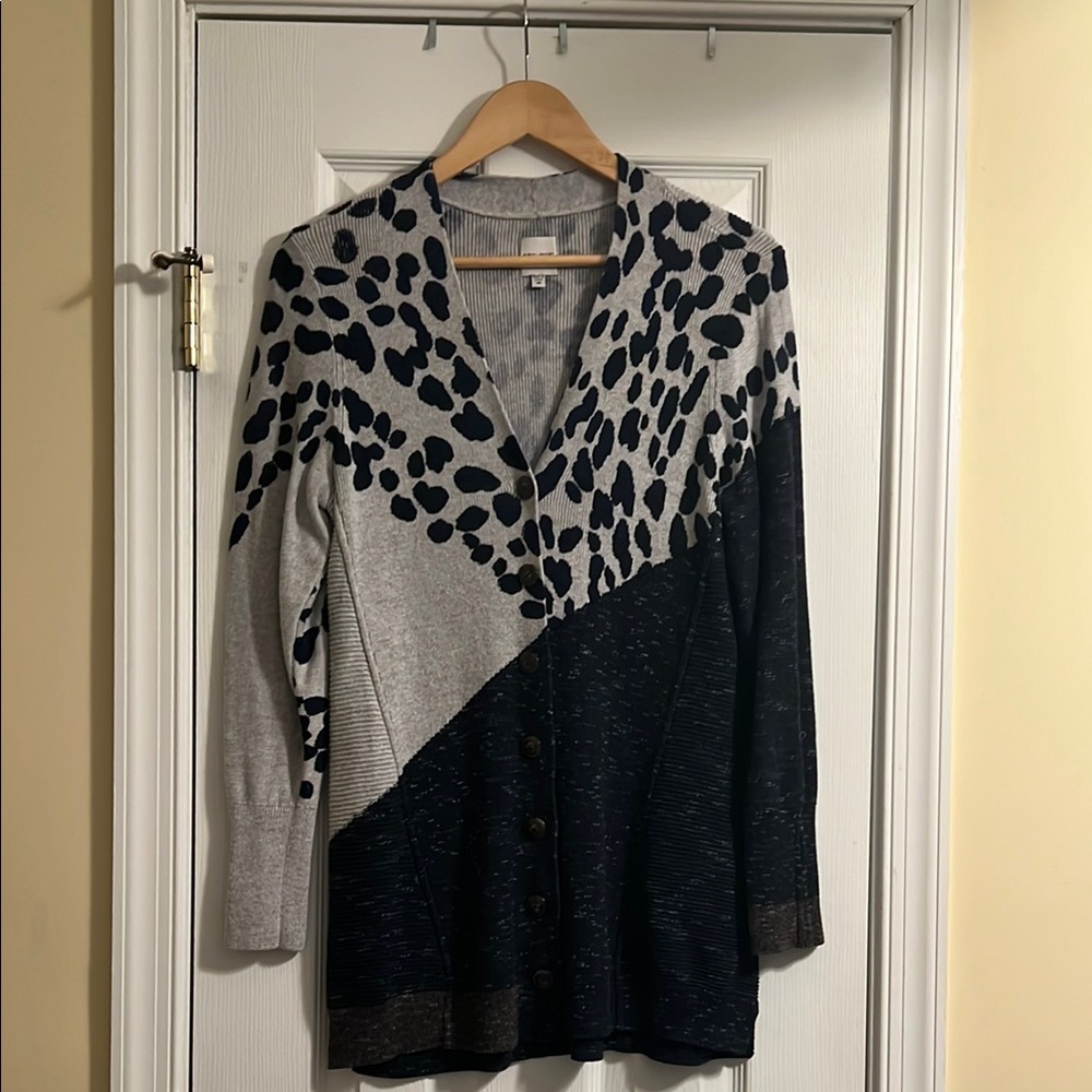 Nic + Zoe Gray and Black Asymmetrical Cardigan Sweater